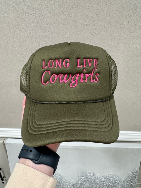 Accessories - Olive Trucker Cap with Pink "Long Live Cowgirls" Embroidery